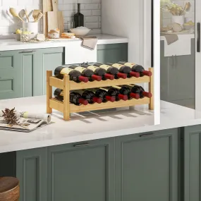 12 Bottle 2-Tier Wine Rack for Kitchen-Natural