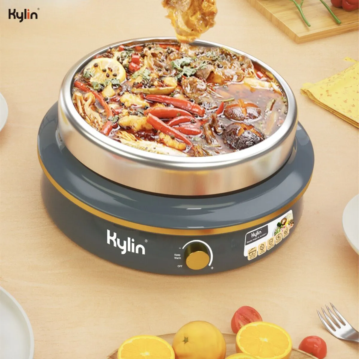 1500W Electric Hotpot, Stainless Steel, 4L, Removable Pot, Kylin