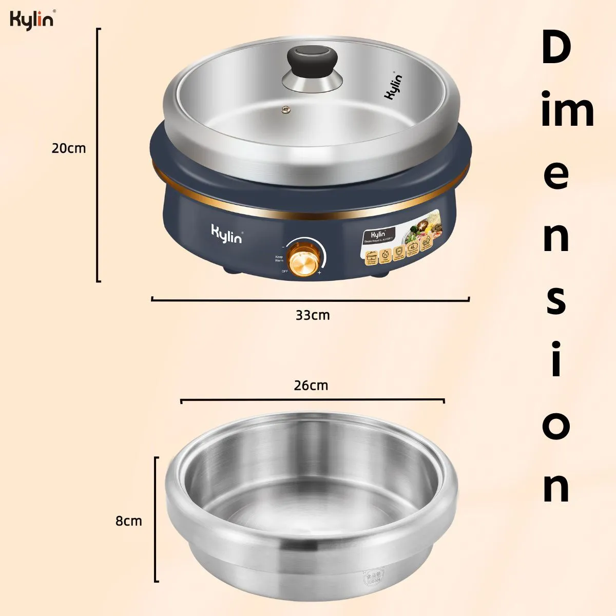 1500W Electric Hotpot, Stainless Steel, 4L, Removable Pot, Kylin