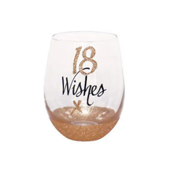 18th Birthday Stemless Gold Wine Glass