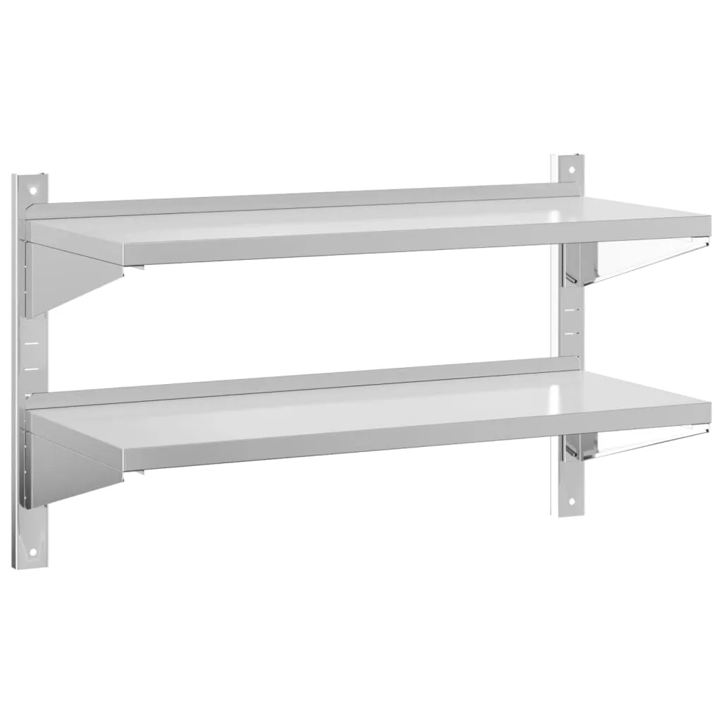 2-Tier Wall Shelf 100x40x60 cm Silver Stainless Steel