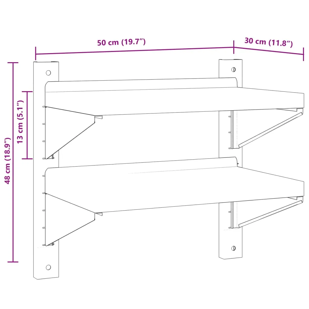 2-Tier Wall Shelf 50x30x60 cm Silver Stainless Steel