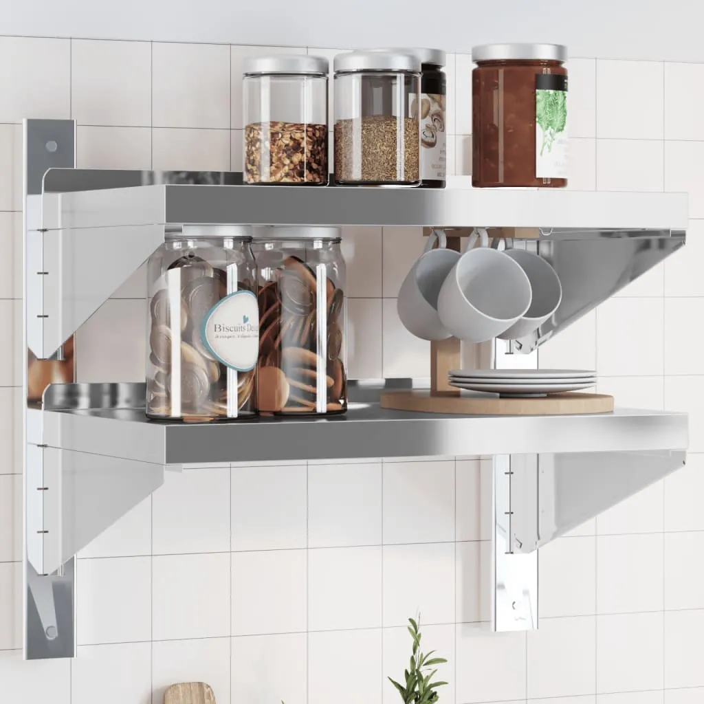 2-Tier Wall Shelf 50x30x60 cm Silver Stainless Steel