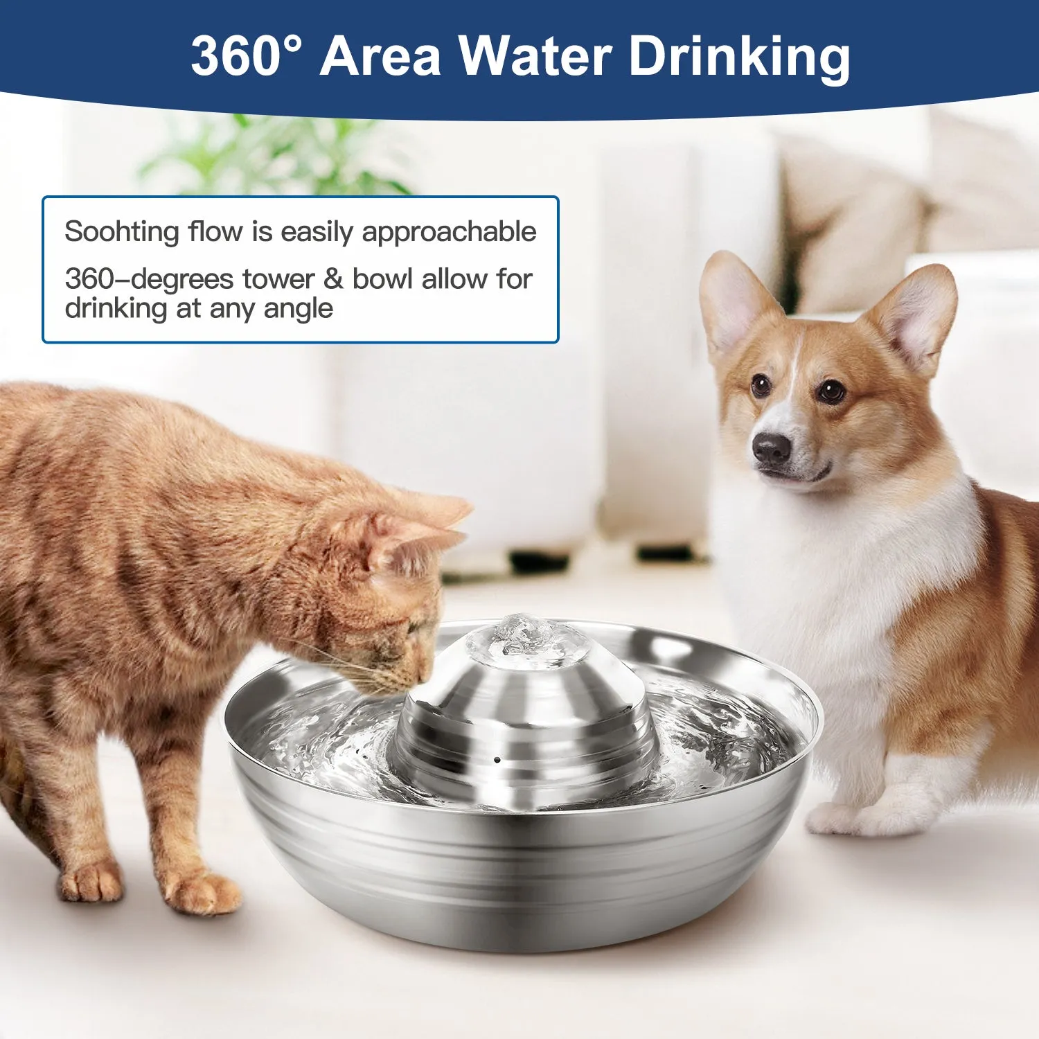 2L Automatic Electric Pet Water Fountain Stainless Steel