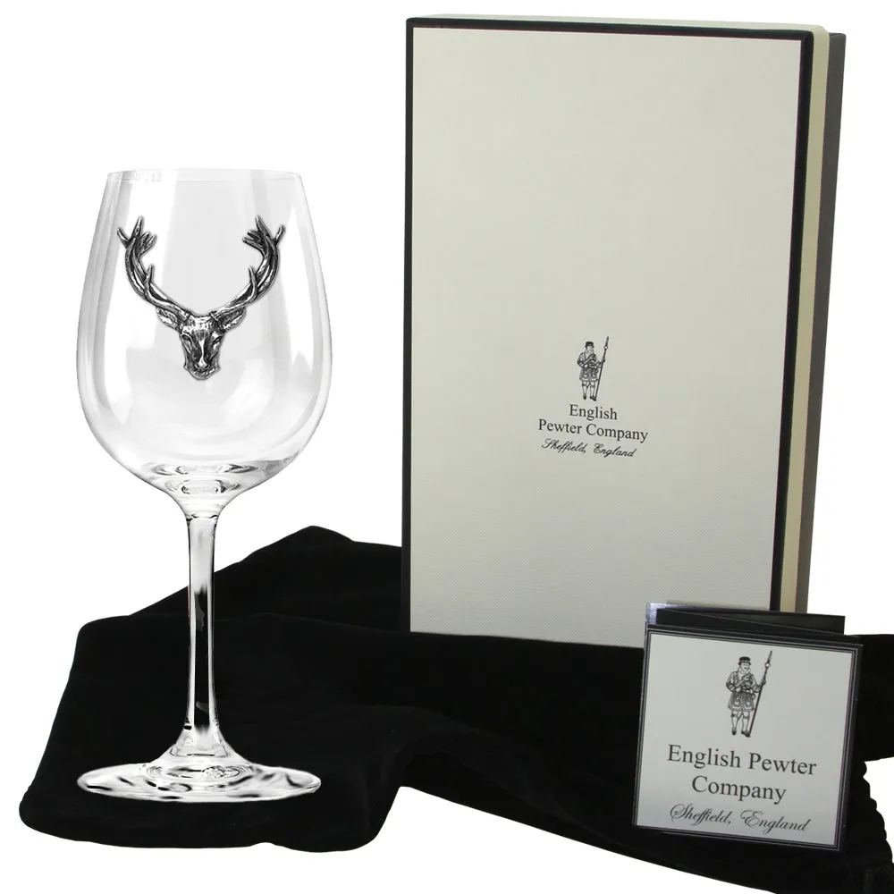 350ml Wine Glass Personalised Gift With Pewter Stag Head