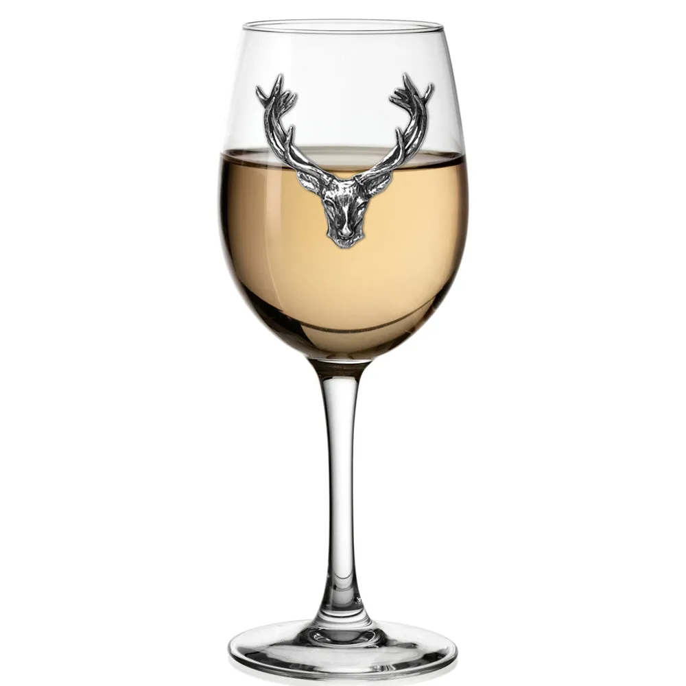 350ml Wine Glass Personalised Gift With Pewter Stag Head