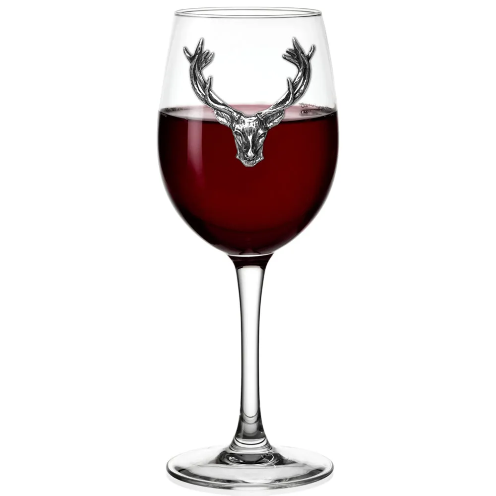 350ml Wine Glass Personalised Gift With Pewter Stag Head