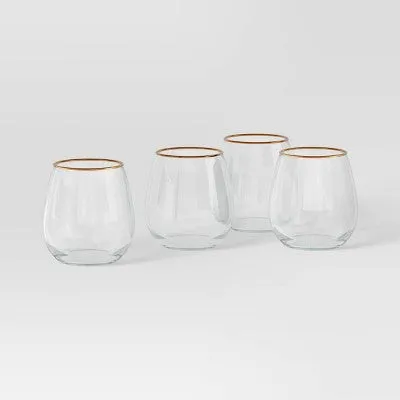 4pc Stemless Wine Glass Set Gold - Threshold