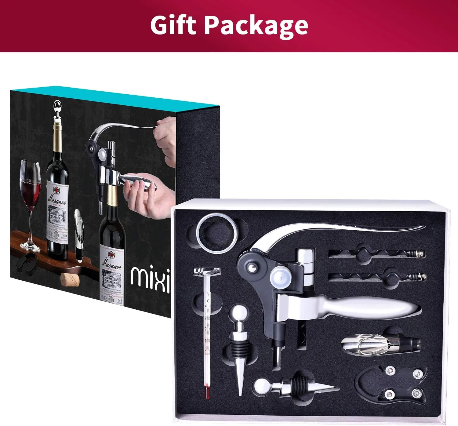 9-Piece Wine Opener Set with Corkscrew, Foil Cutter, Thermometer, Stoppers & More