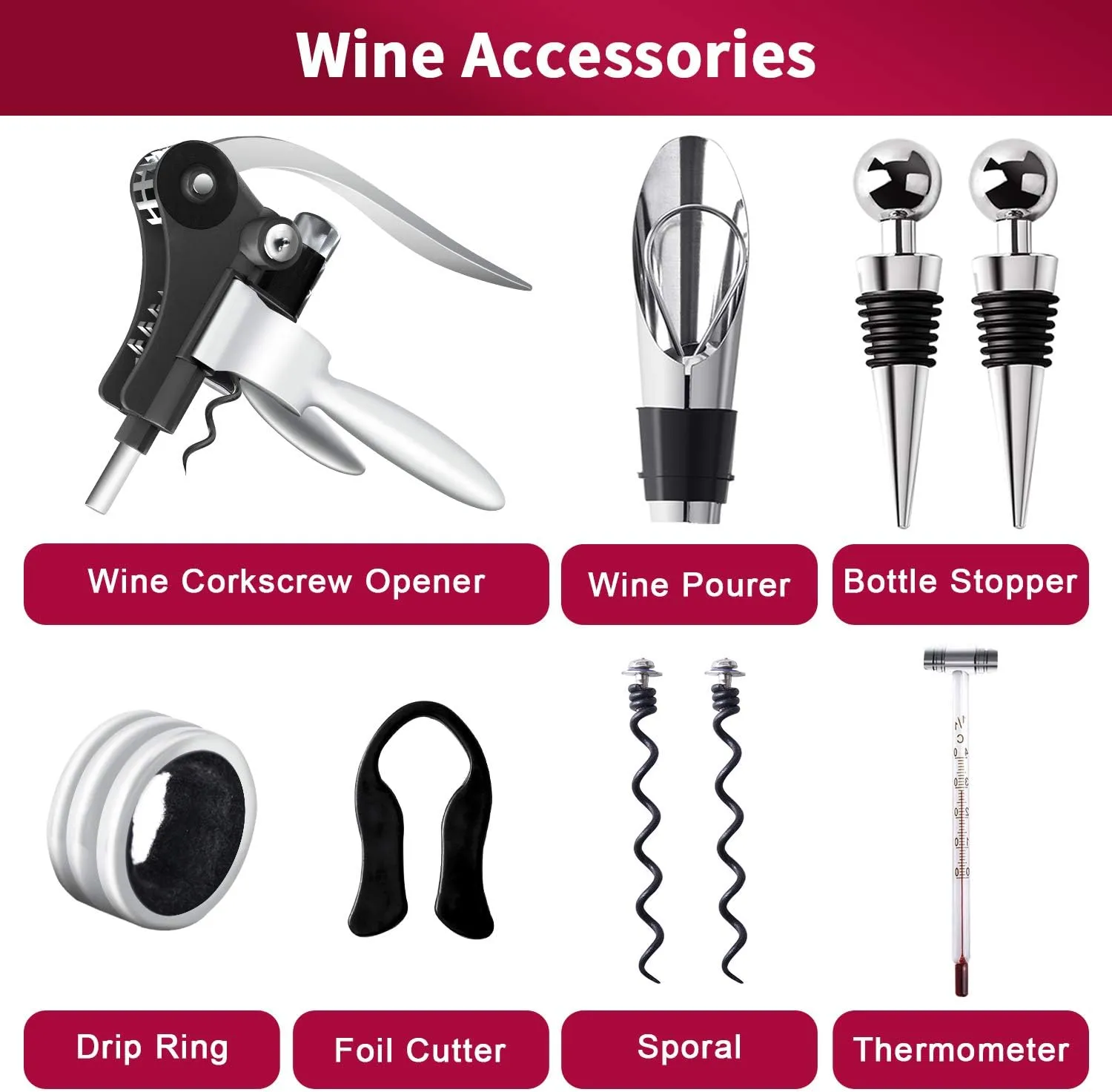 9-Piece Wine Opener Set with Corkscrew, Foil Cutter, Thermometer, Stoppers & More