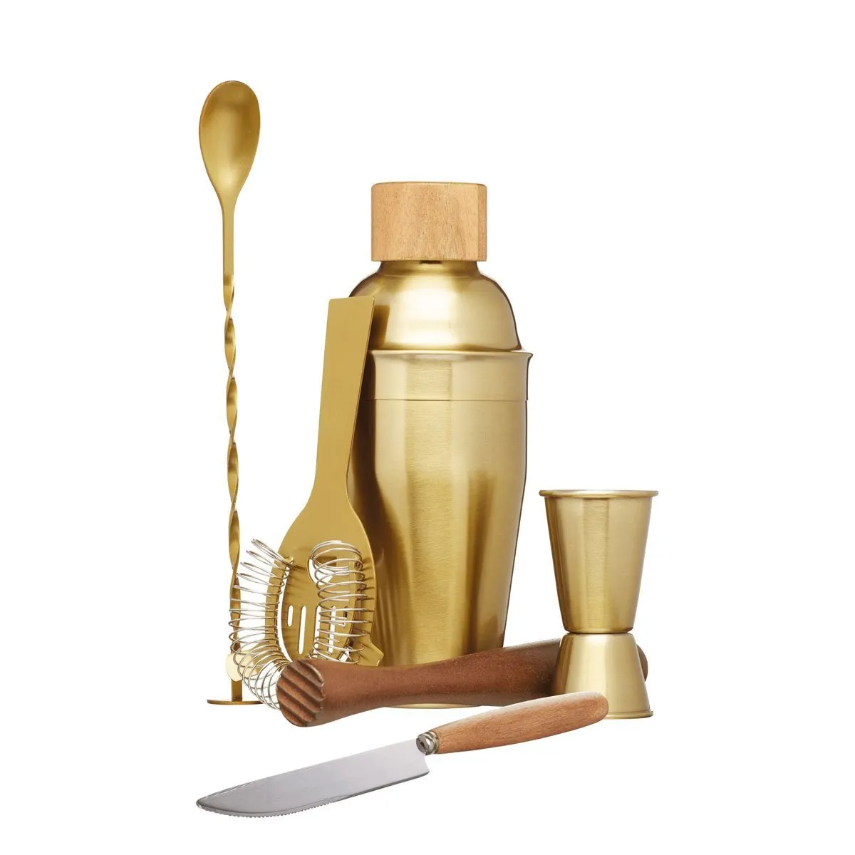 BarCraft Brass Gift Boxed Cocktail Set 6 Piece