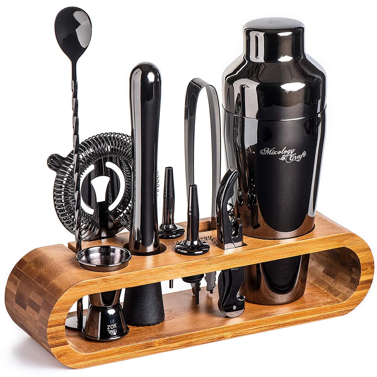 Bartender Kit: 10-Piece Bar Set Cocktail Shaker Set with Stylish Wooden Stand