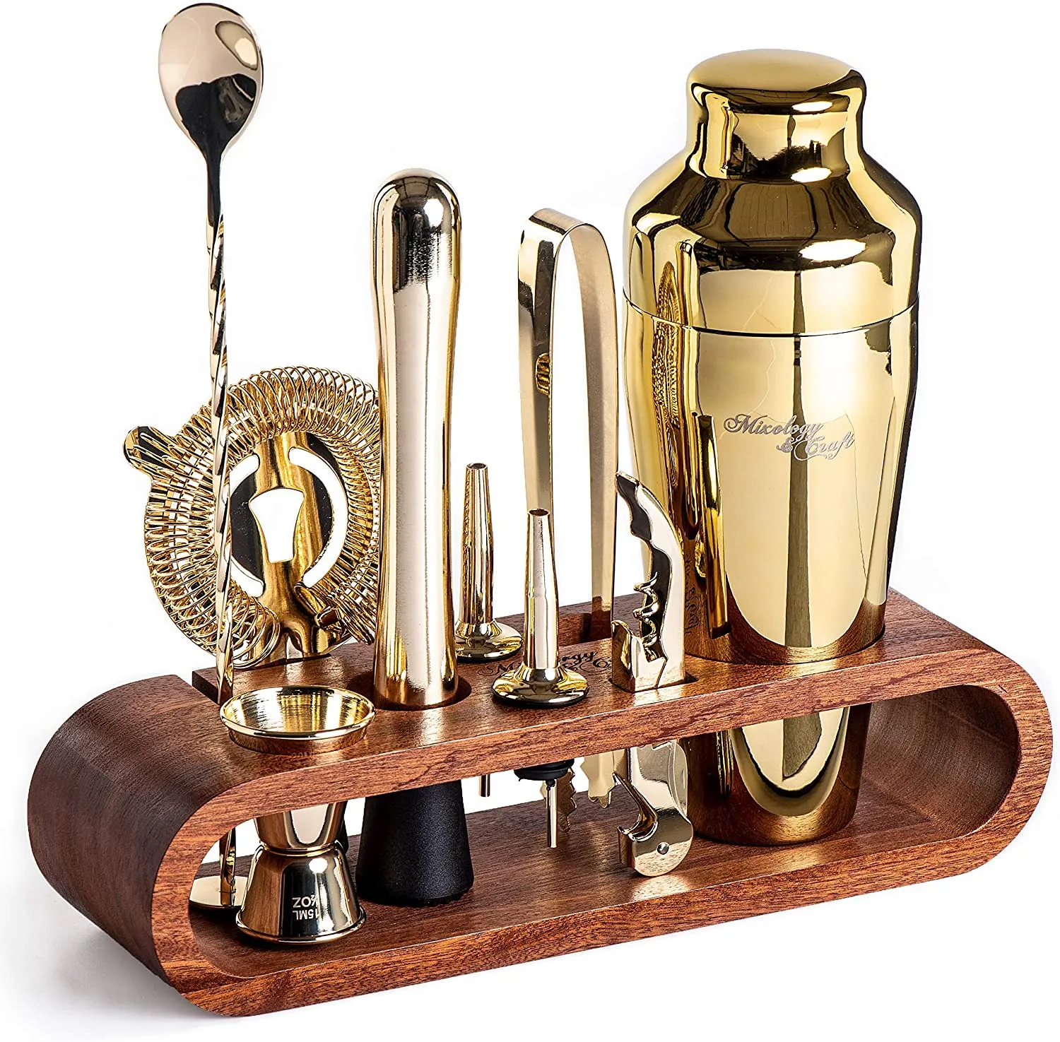 Bartender Kit: 10-Piece Bar Set Cocktail Shaker Set with Stylish Wooden Stand