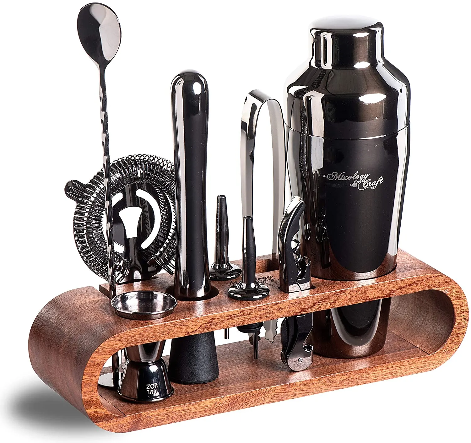 Bartender Kit: 10-Piece Bar Set Cocktail Shaker Set with Stylish Wooden Stand