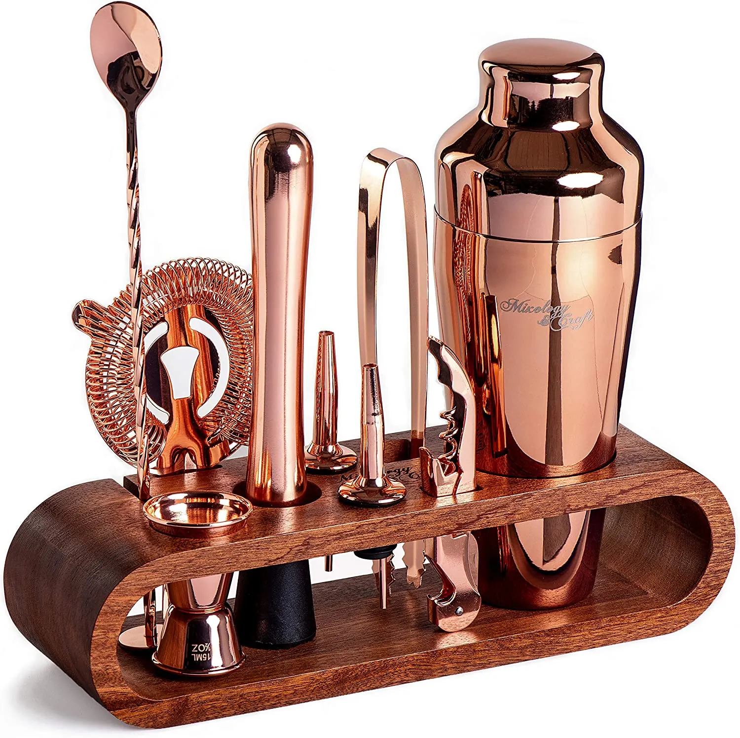 Bartender Kit: 10-Piece Bar Set Cocktail Shaker Set with Stylish Wooden Stand