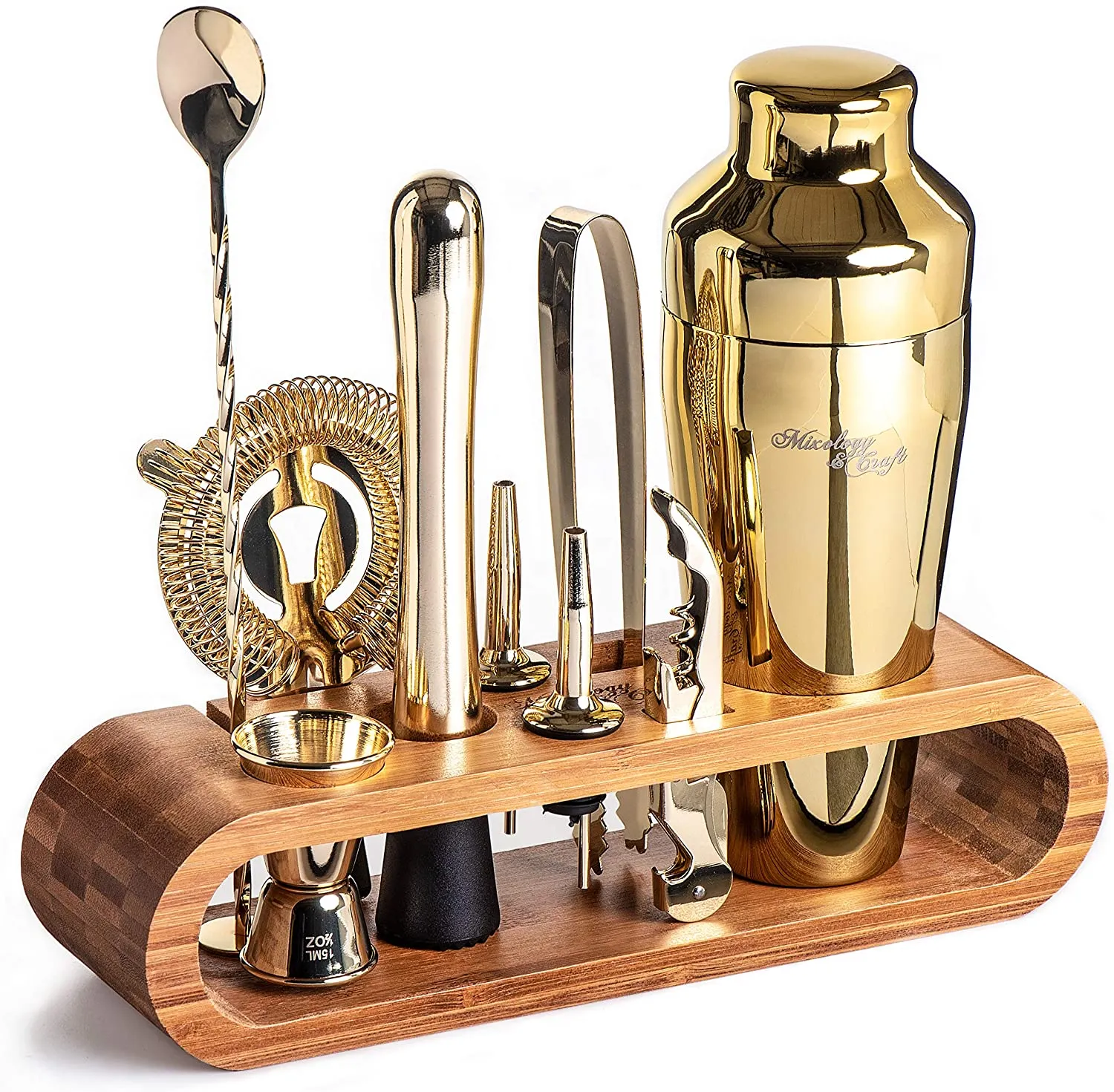 Bartender Kit: 10-Piece Bar Set Cocktail Shaker Set with Stylish Wooden Stand