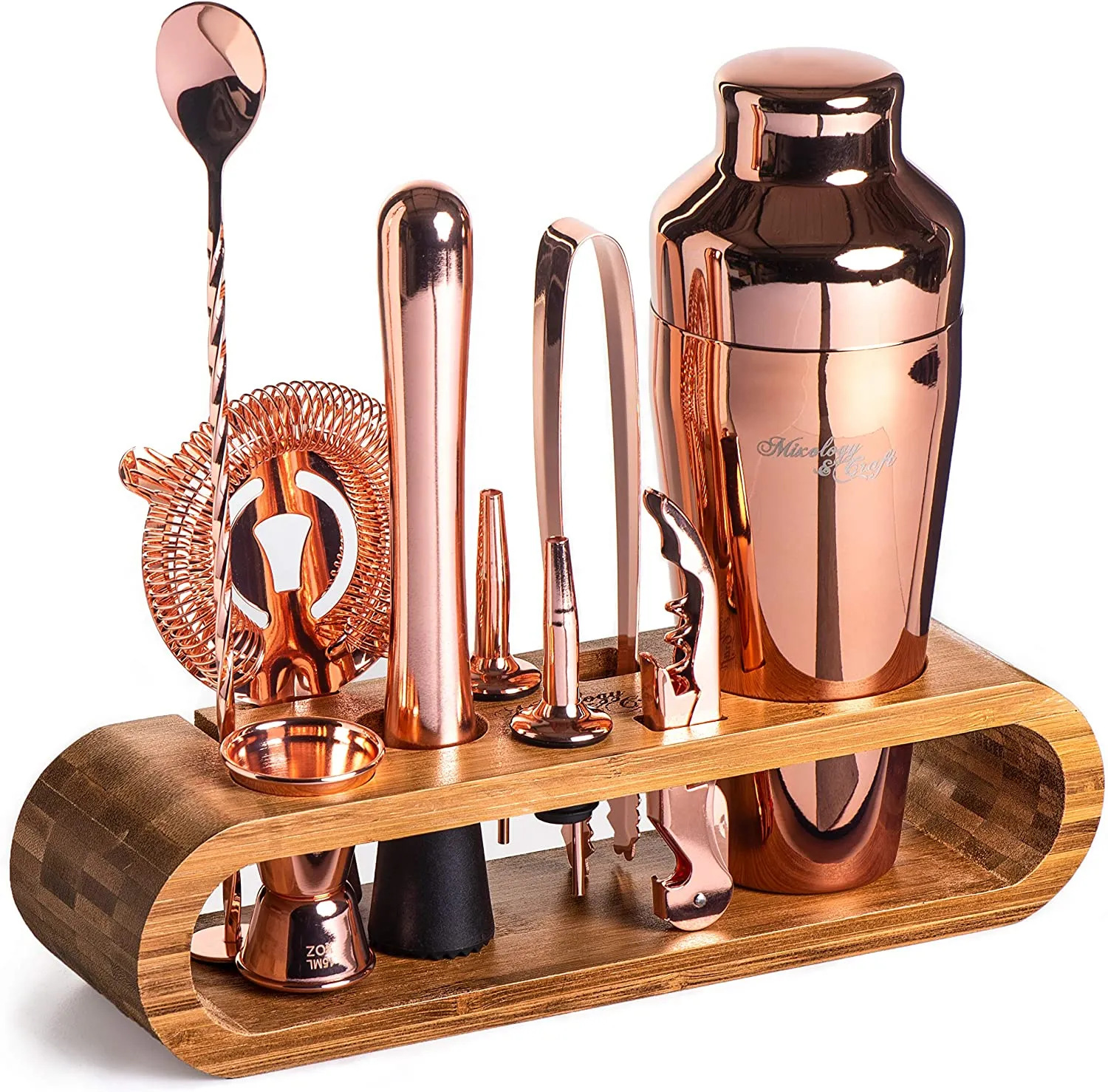 Bartender Kit: 10-Piece Bar Set Cocktail Shaker Set with Stylish Wooden Stand