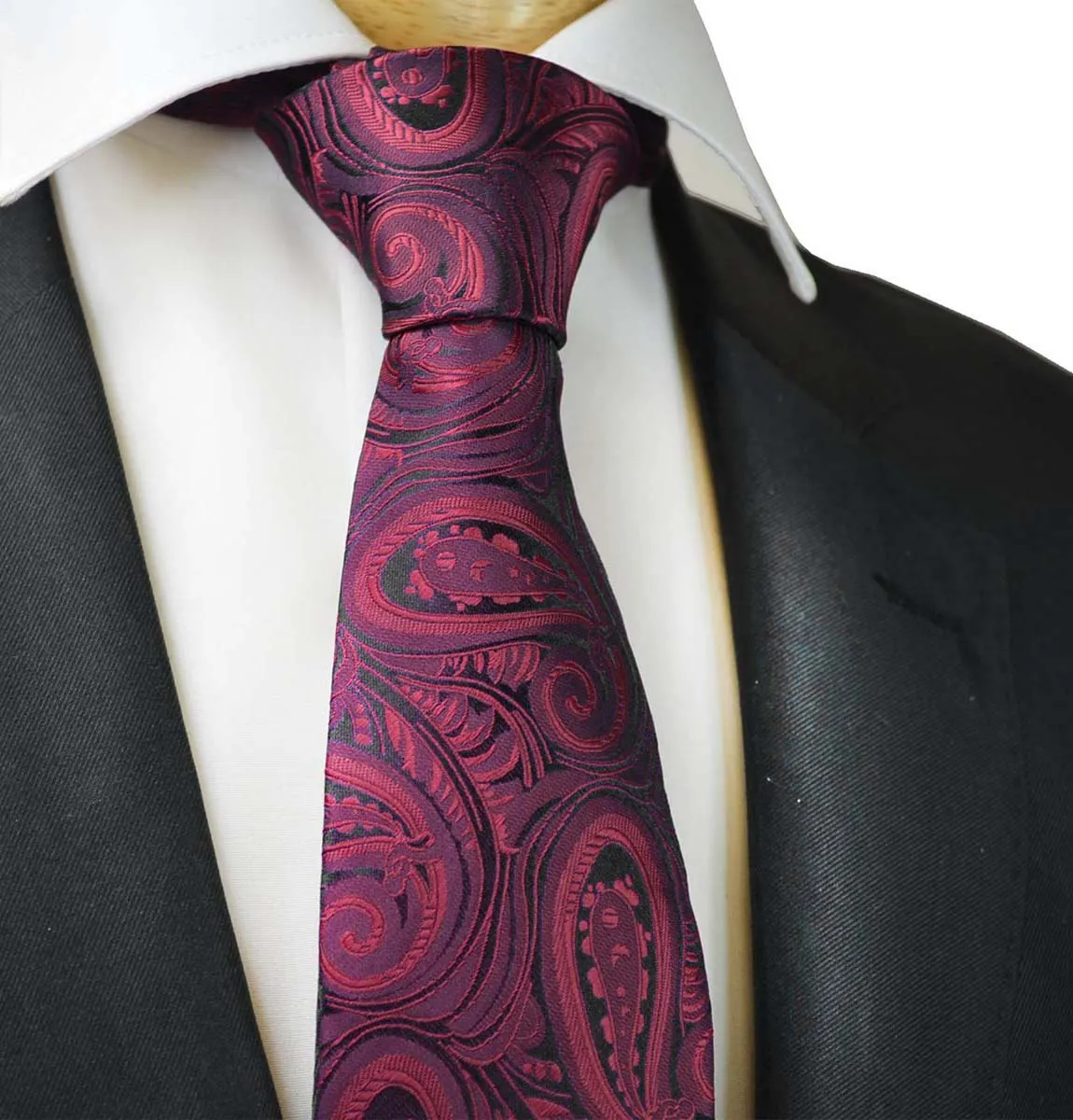 Black and Burgundy Paisley Tuxedo Vest Set