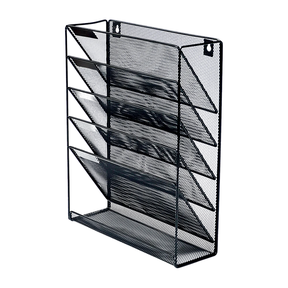 Black Steel Mesh 6-Pocket Wall File Organizer with Hardware