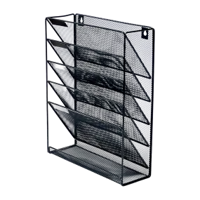 Black Steel Mesh 6-Pocket Wall File Organizer with Hardware