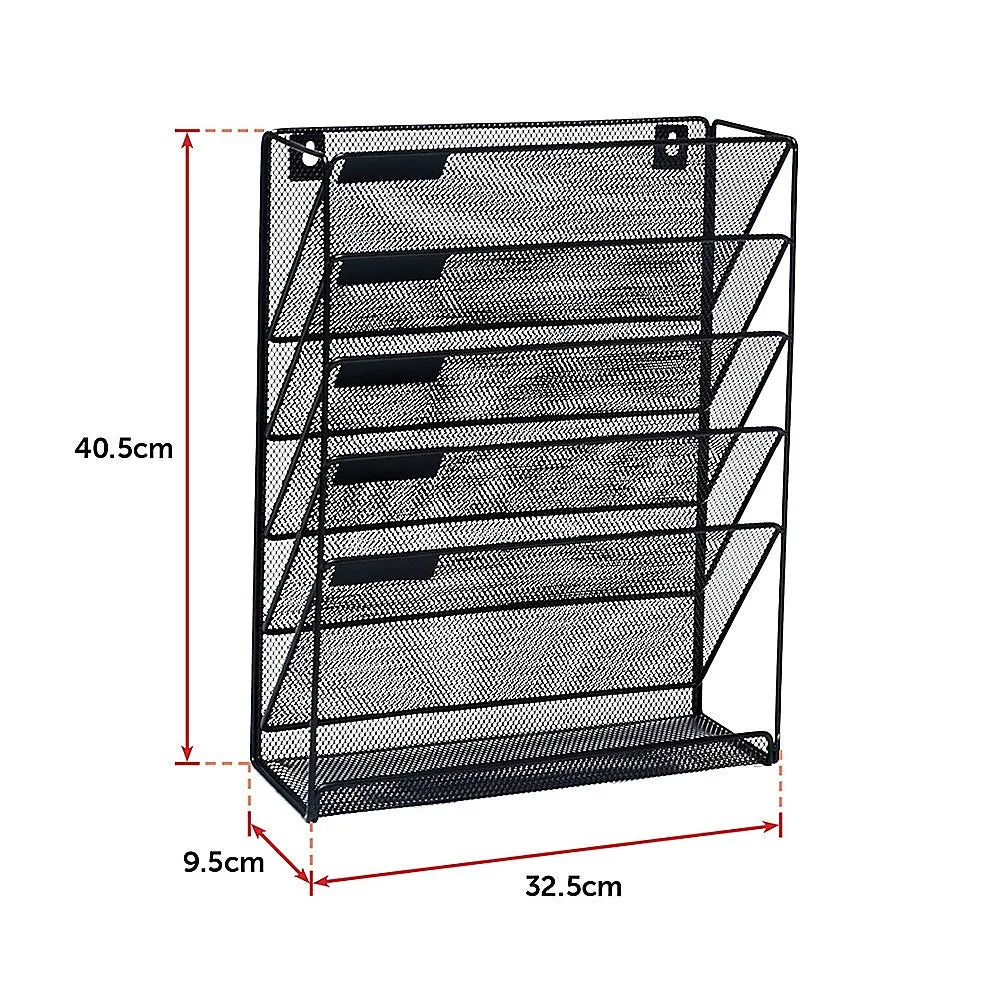 Black Steel Mesh 6-Pocket Wall File Organizer with Hardware