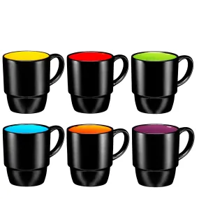 Ceramic Stacking Coffee Mug Tea Cup Dishwasher Safe Set of 6 - Large 18 Ounce, Matte