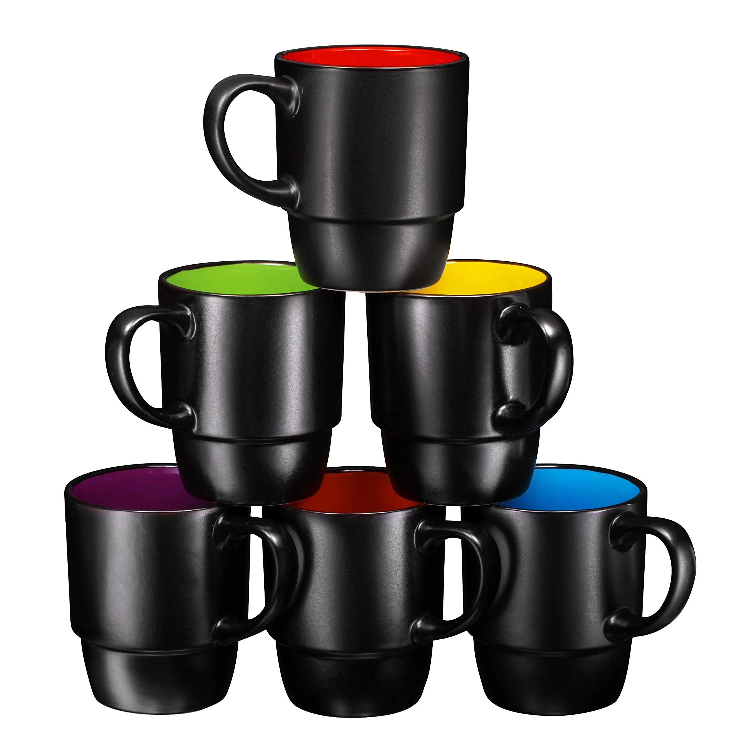 Ceramic Stacking Coffee Mug Tea Cup Dishwasher Safe Set of 6 - Large 18 Ounce, Matte