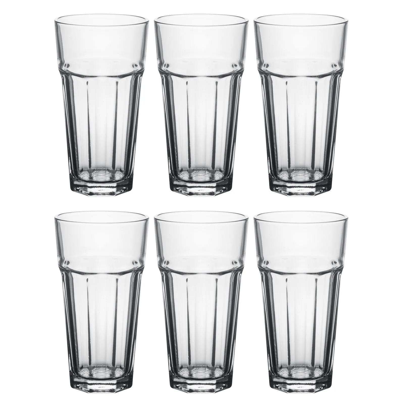 Classic Design Tumbler Drinking Glass, Stackable Beverage Glasses, Set of 6, 12 oz