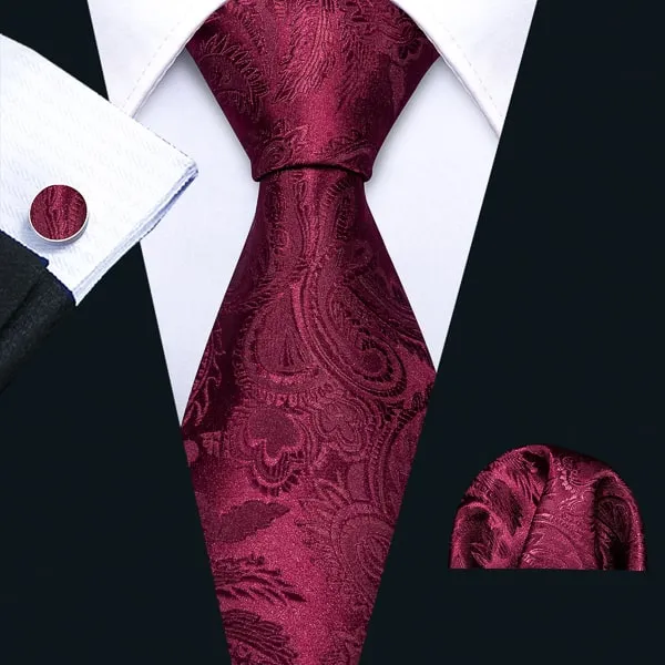 Classy Men Wine Red Paisley Silk Tie