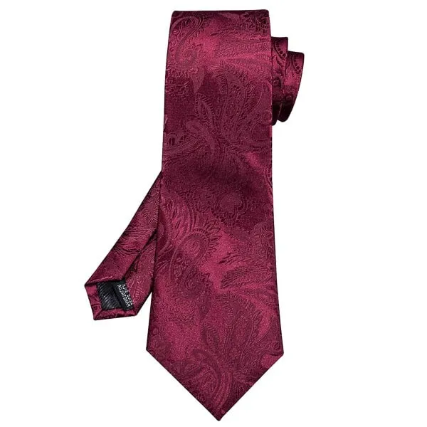 Classy Men Wine Red Paisley Silk Tie