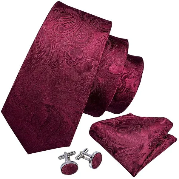 Classy Men Wine Red Paisley Silk Tie