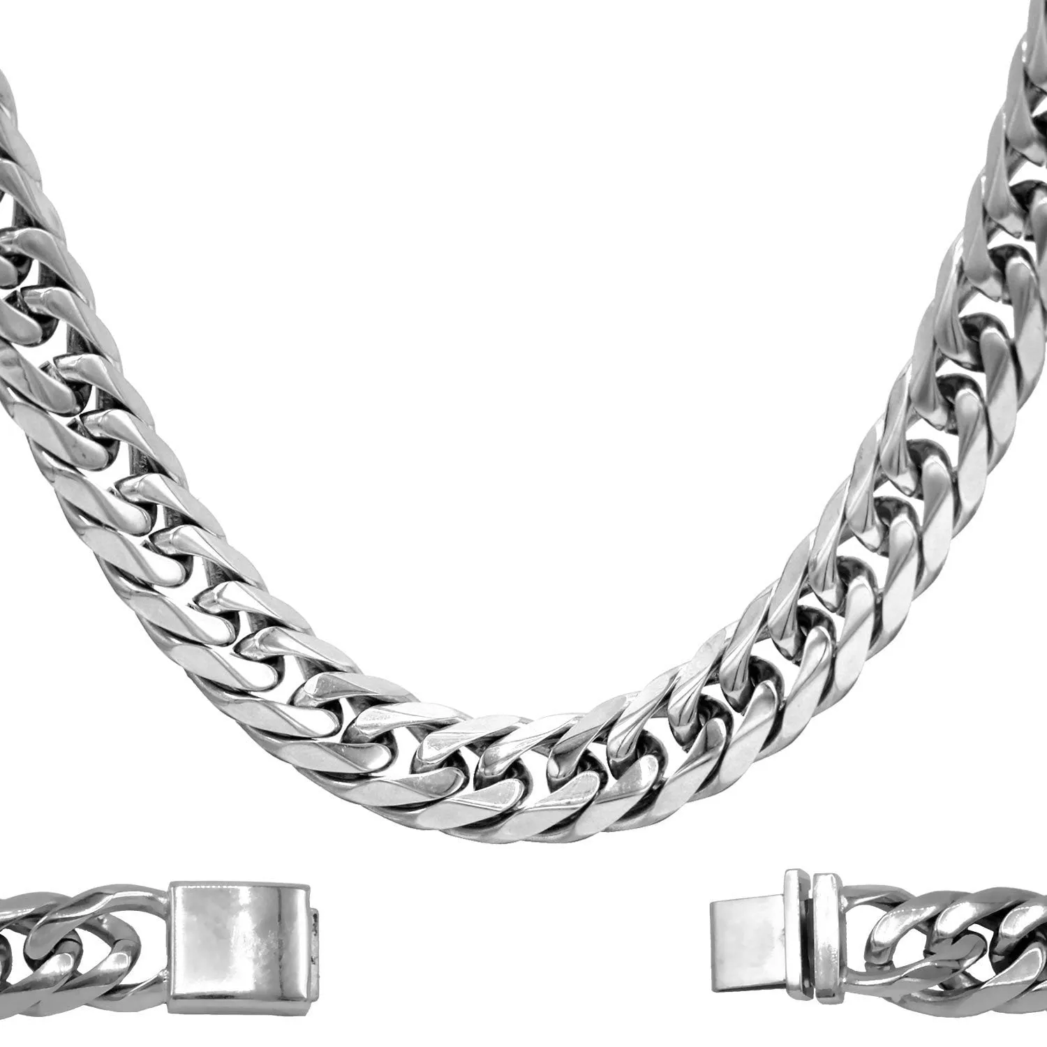 Cuban Link Chain Necklace Miami Cuban Stainless Steel Double Link