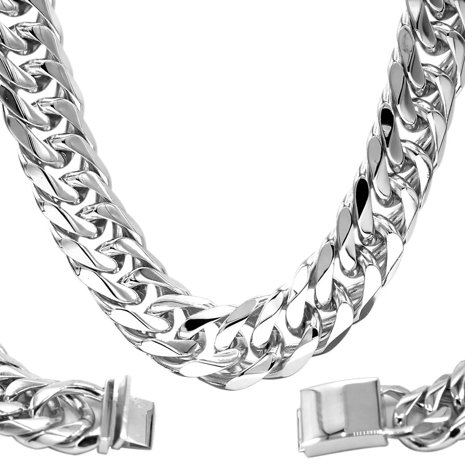 Cuban Link Chain Necklace Miami Cuban Stainless Steel Double Link