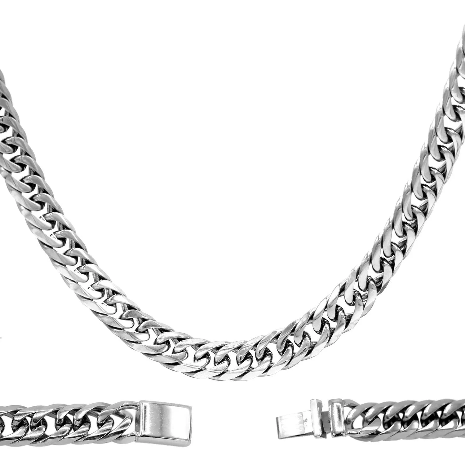 Cuban Link Chain Necklace Miami Cuban Stainless Steel Double Link