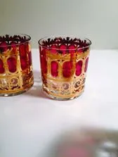 Culver Signed LTD Vintage Cranberry Scroll Rocks Glasses (Set of 4)