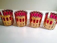 Culver Signed LTD Vintage Cranberry Scroll Rocks Glasses (Set of 4)