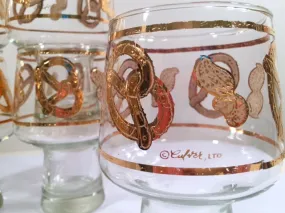 Culver Signed Mid-Century 22-Karat Gold Peanuts and Pretzels Glasses (Set of 6)