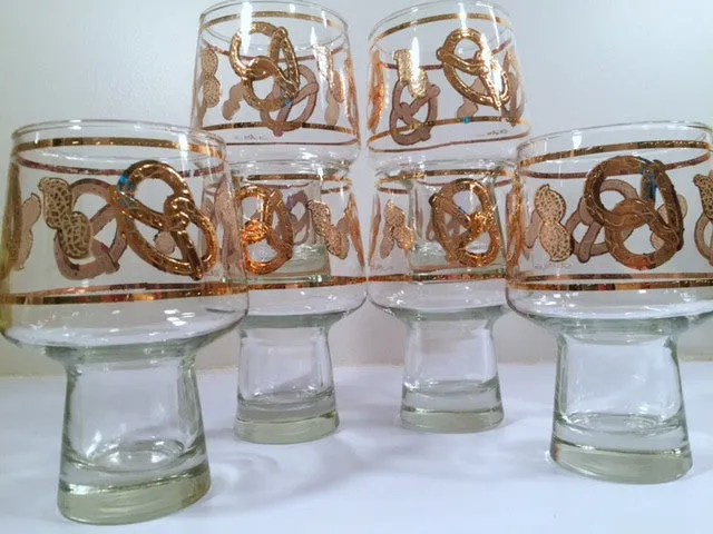 Culver Signed Mid-Century 22-Karat Gold Peanuts and Pretzels Glasses (Set of 6)