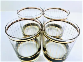 Culver Signed Mid-Century Black and 22-Karat Gold Devon Double Old Fashion Glasses (Set of 4)