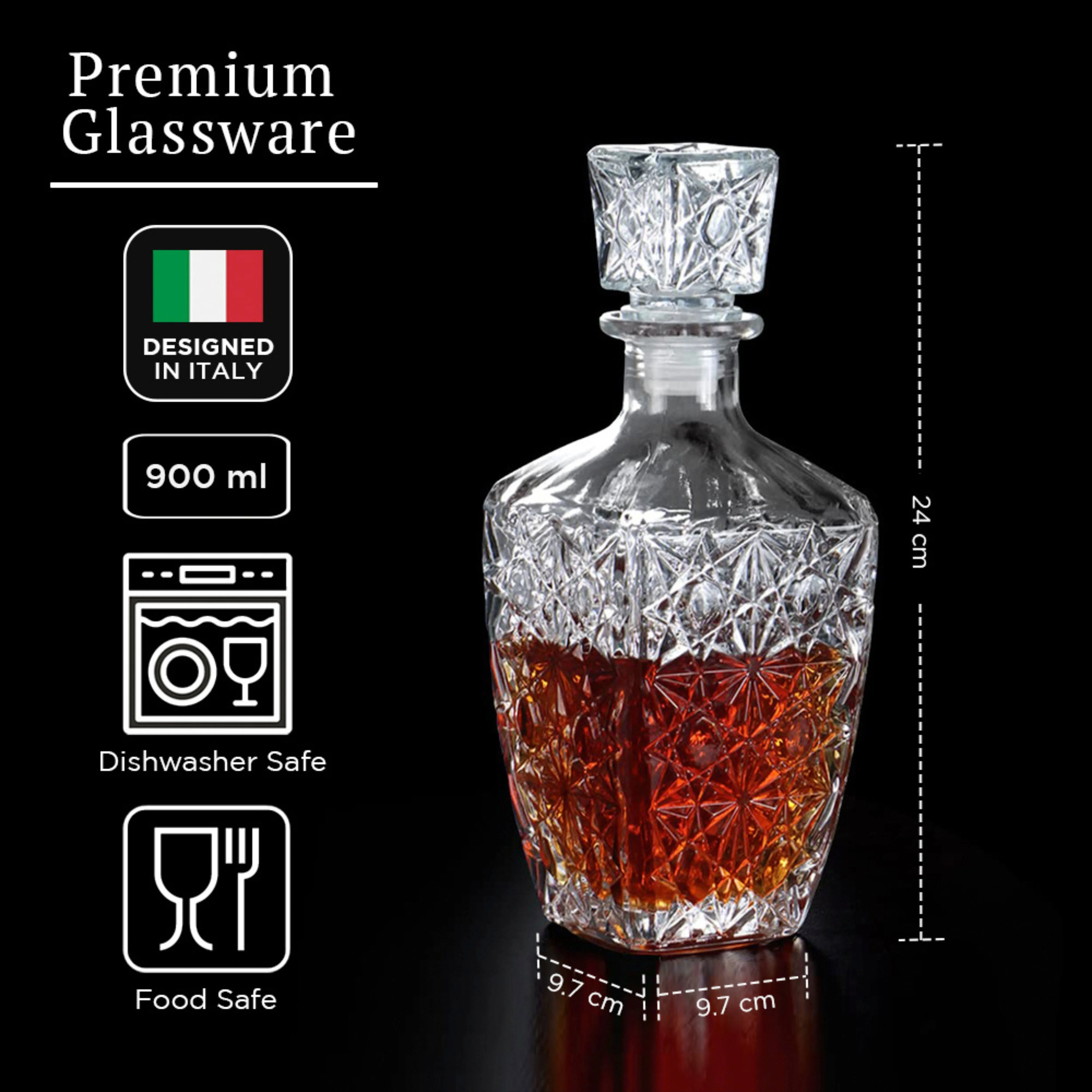 Diamond Cut Whiskey Decanter with Airtight Lid - 900ml