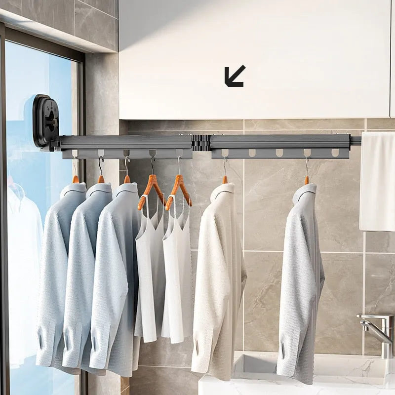 Easy Hang Wall-Mounted No-Punch Retractable Laundry Rack