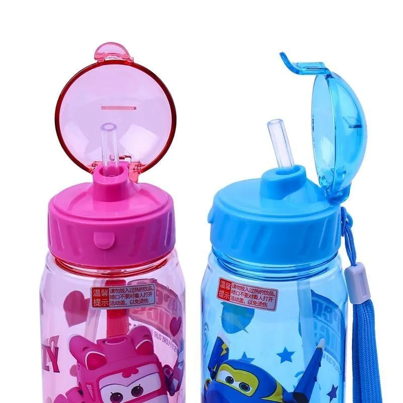 Eco-friendly Children's Water Cup Plastic Straw Cup Anti-Fall Kettle. Convenient Tritan Material Cartoon Bottle Lovely BPA Free