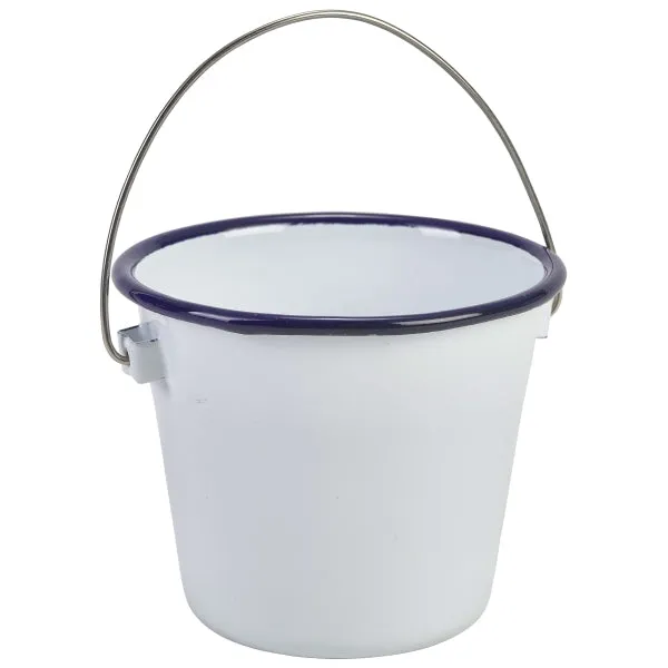 Enamel Bucket White with Blue Rim 10cm Dia- Pack 4