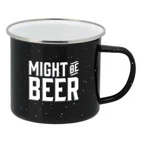 Enamel Camping Coffee Mug "Might Be Beer" Large Tin Cup 15 Ounce , (Midnight Black)