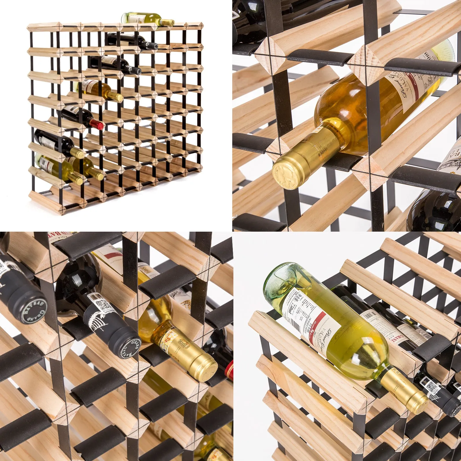 Expandable 72 Bottle Timber Wine Rack - Pine & Steel