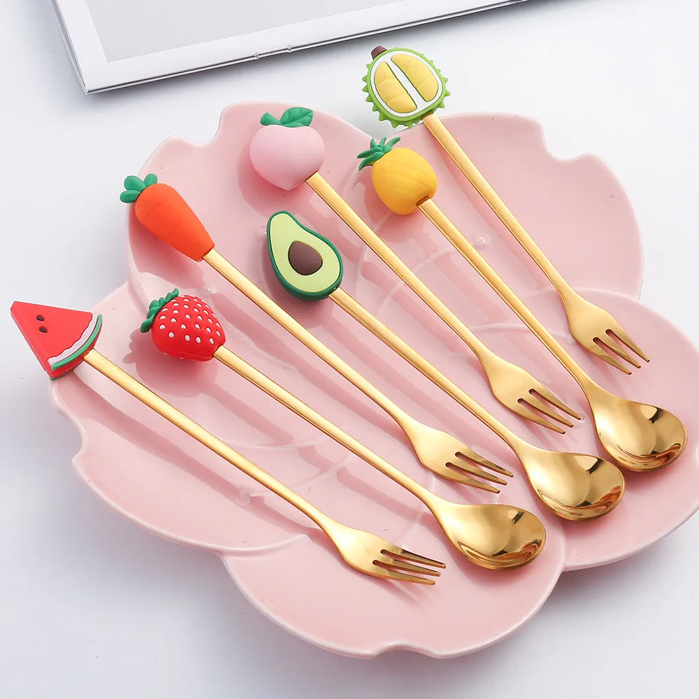 Fruit Fork Cute Children's Tableware Watermelon Spoon Doll Cake Dessert Fork Stainless Steel Coffee Spoon