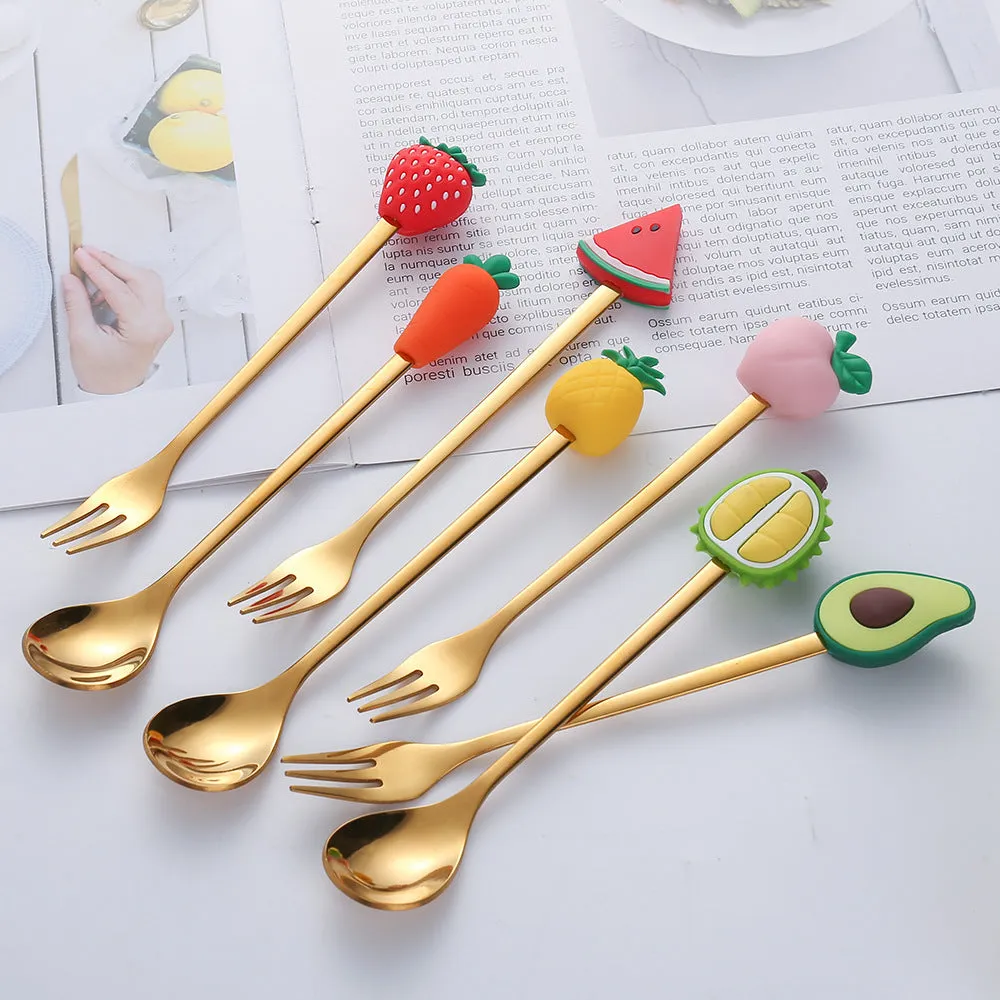 Fruit Fork Cute Children's Tableware Watermelon Spoon Doll Cake Dessert Fork Stainless Steel Coffee Spoon