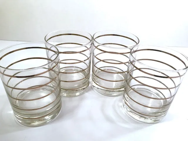 Georges Briard Signed Mid-Century Silver Ring Double Old Fashion Glasses (Set of 4)