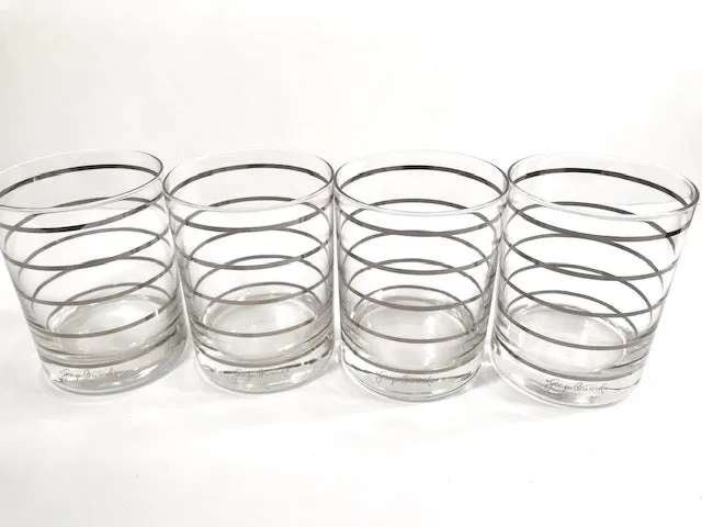 Georges Briard Signed Mid-Century Silver Ring Double Old Fashion Glasses (Set of 4)