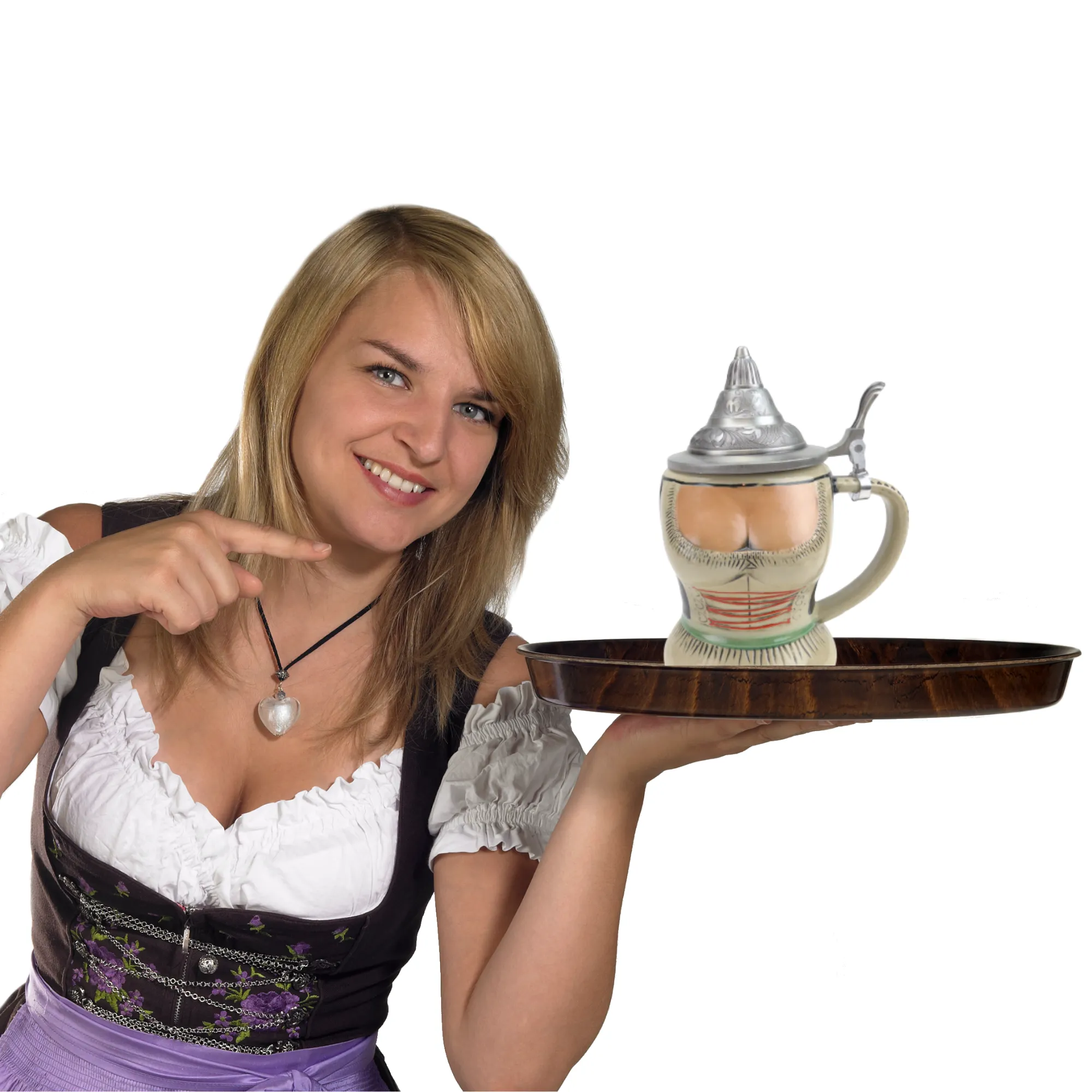 German Dirndl Ceramic Stein with Lid